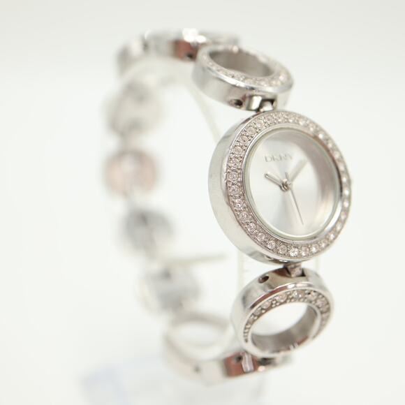 DKNY Womens Silver Tone Jeweled 24mm Watch Circle Link Bracelet w New Battery - Picture 8 of 14